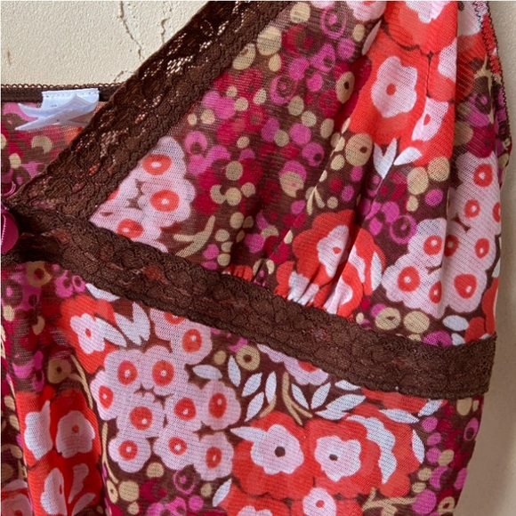 GAP Sexy Sheer Red Multicolor Floral Print Babydoll Nightie Sleepwear Large - Picture 10 of 10